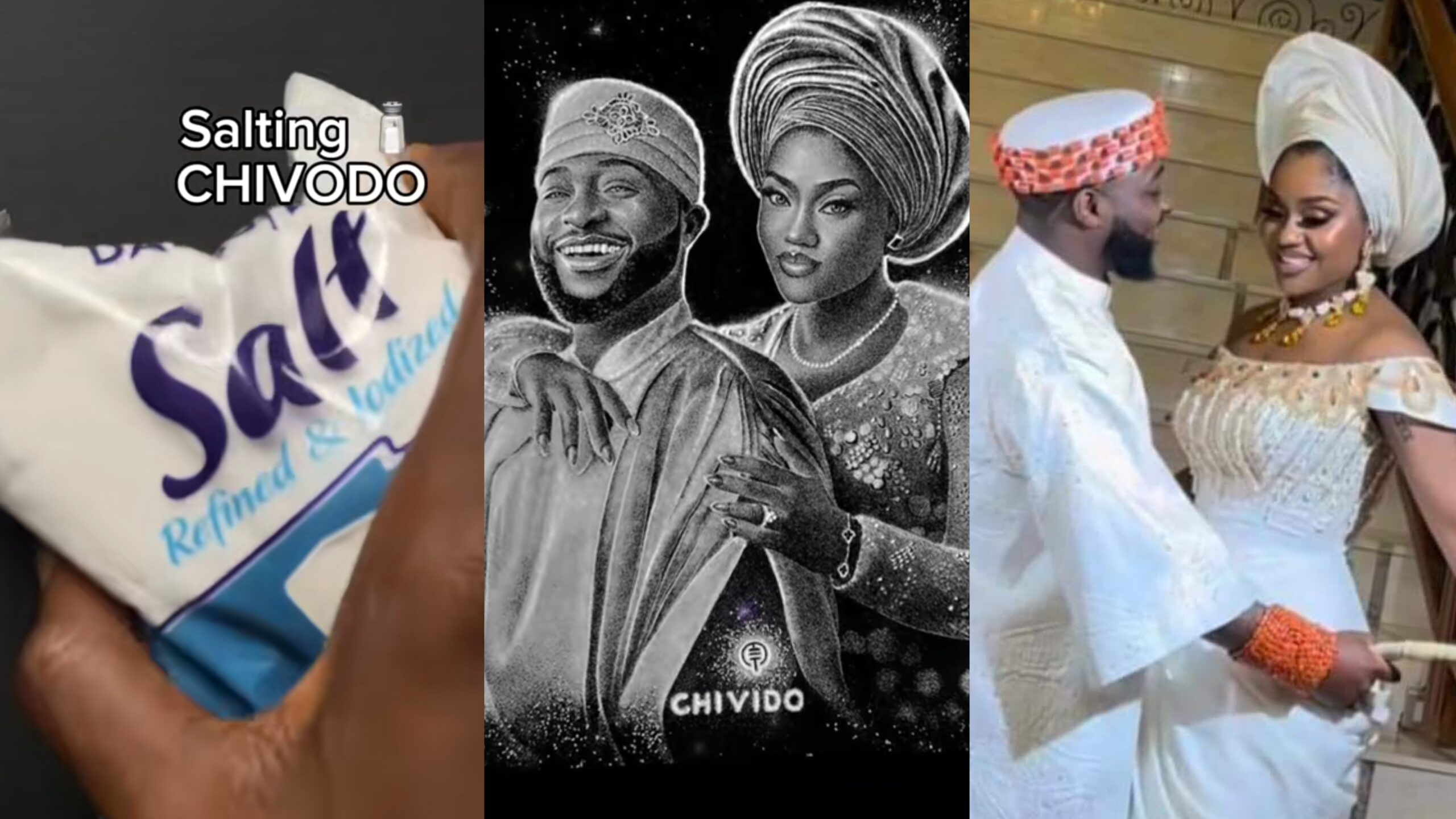 Nigerian artist goes viral for making salt portrait of Davido and Chioma